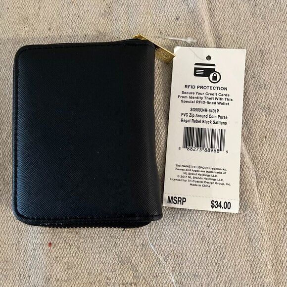 Nanette Lepore Black RFID PVC Zip Around Coin Purse - Picture 4 of 7